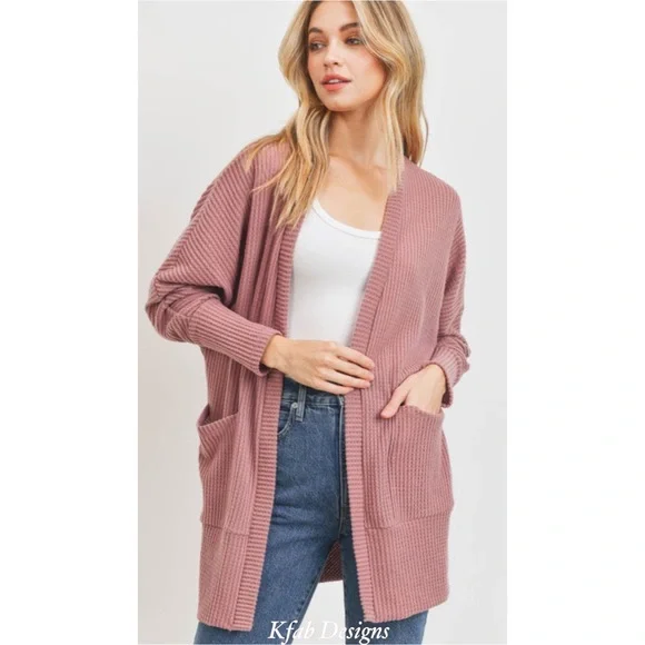 ❤️ LAST 2! Mauve Super Soft Brushed Thermal Relaxed Fit Pocket Cardigan! - Picture 2 of 7